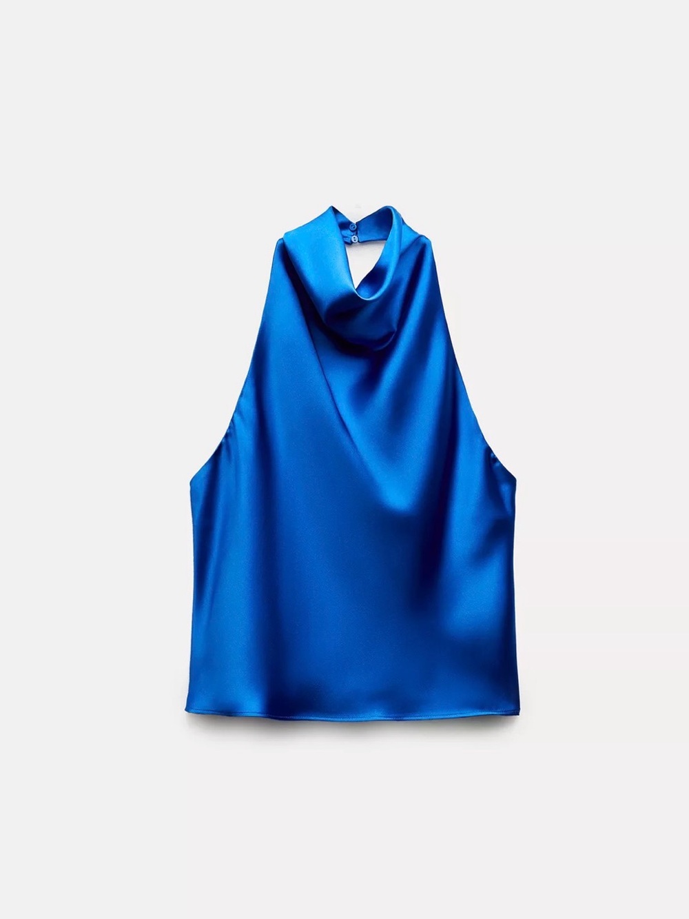 Zara Cowl-Neck Satin Halter Top in Royal Blue